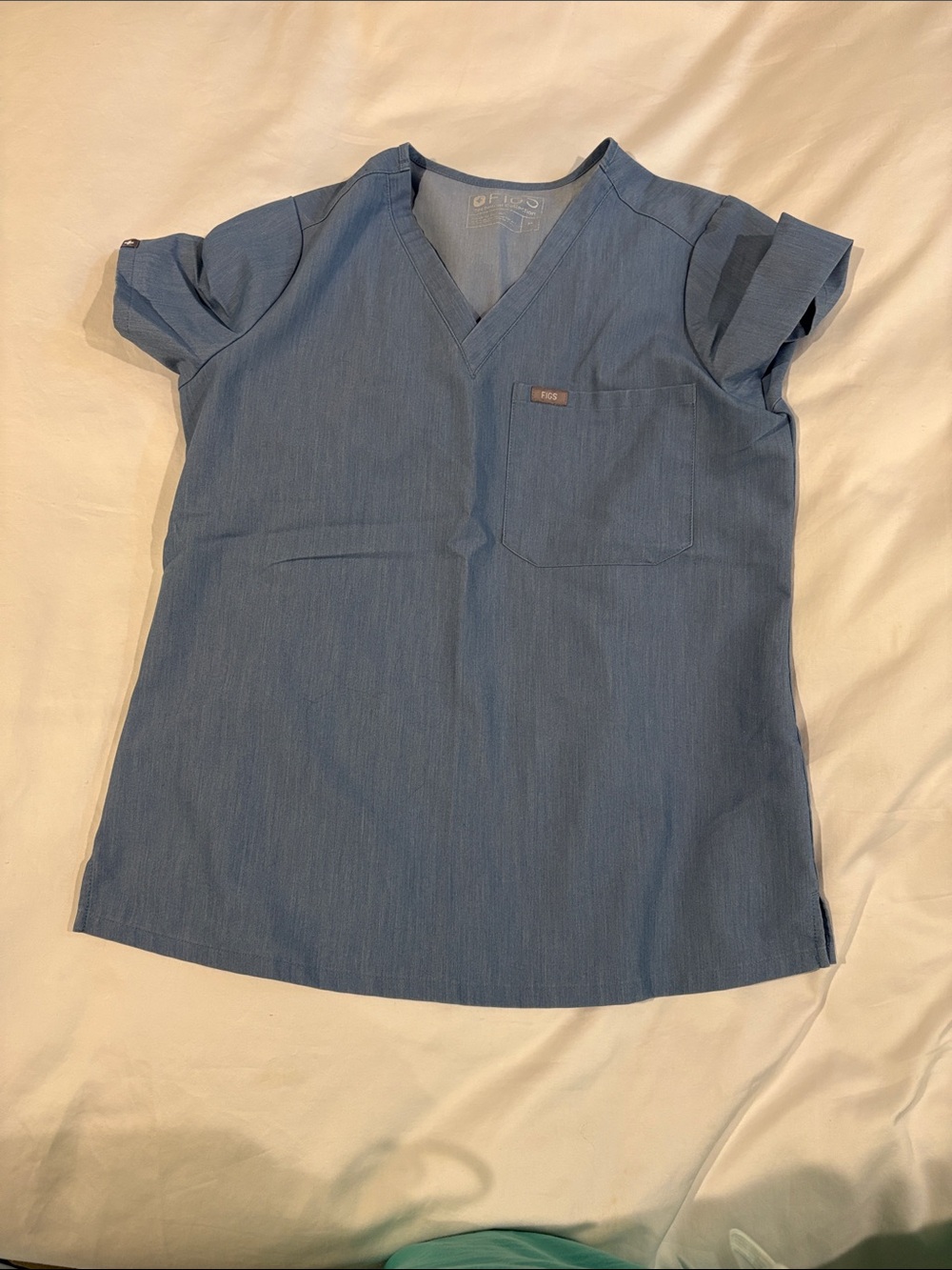 Figs Denim Blue V-Neck Scrub Top